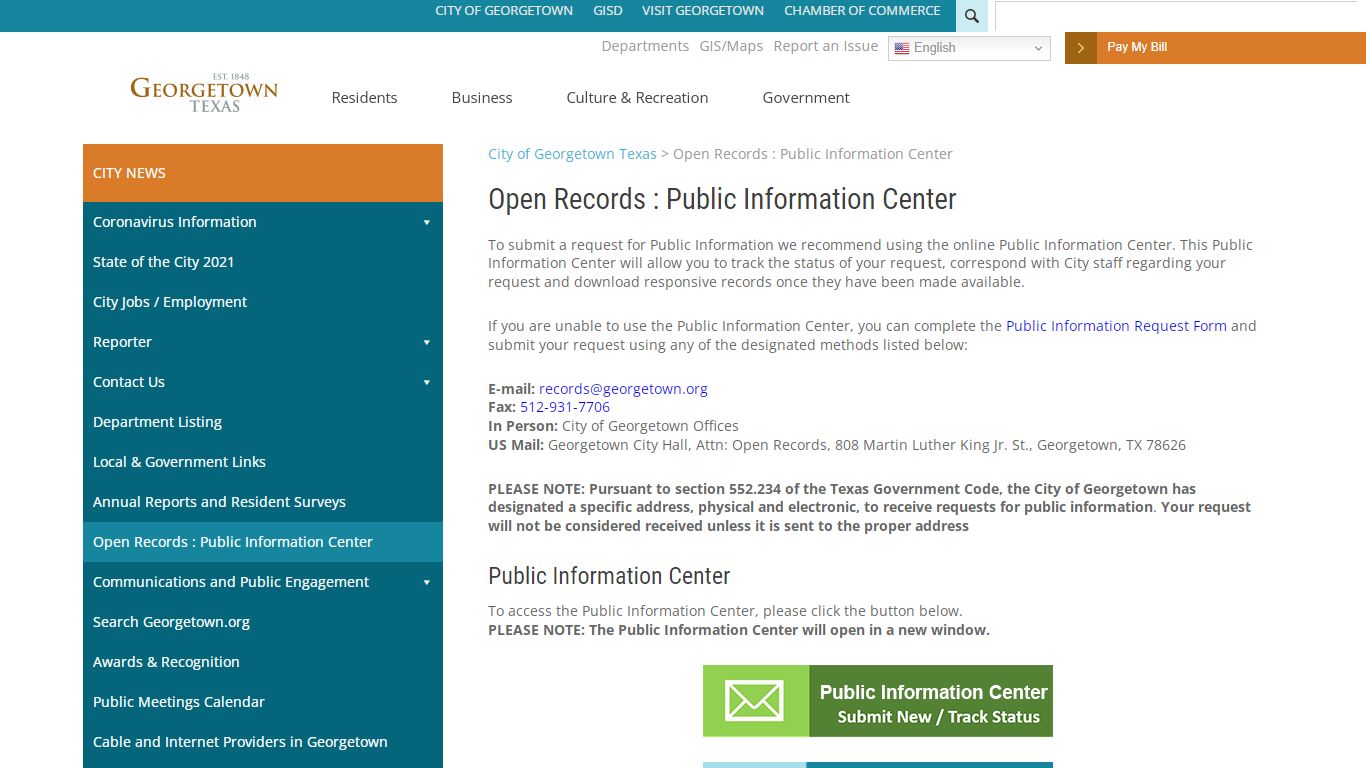 Open Records : Public Information Center – City of Georgetown Texas